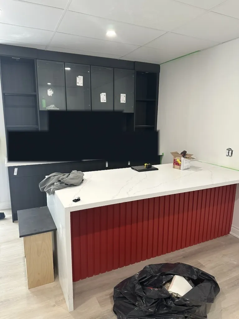 Custom commercial reception desk millwork by Newood Millwork