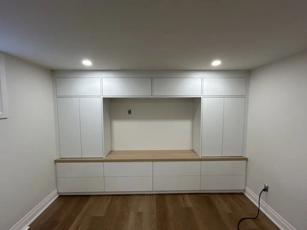 Custom built-in office storage wall by Newood Millwork